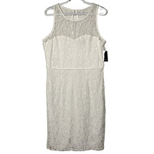 Marina Women's Sleeveless Illusion Lace Sheath Dress, White, Size 10, NWT