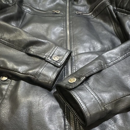 Soft Retro Distortion Black Men's L Zip Biker Jacket  Pockets Short Solid image 4