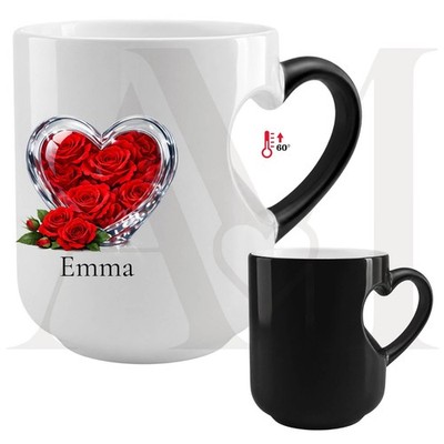 Rose Heart Color Changing Mug Heart Handle Valentine Romantic Coffee Mug