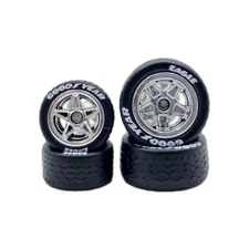 Star 5 Spoke Chrome Rims & 11/13mm Staggered Goodyear Tires For Hot Wheels 1/64