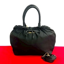 Prada Tessuto Leather 2Way Bag Women Black One Size