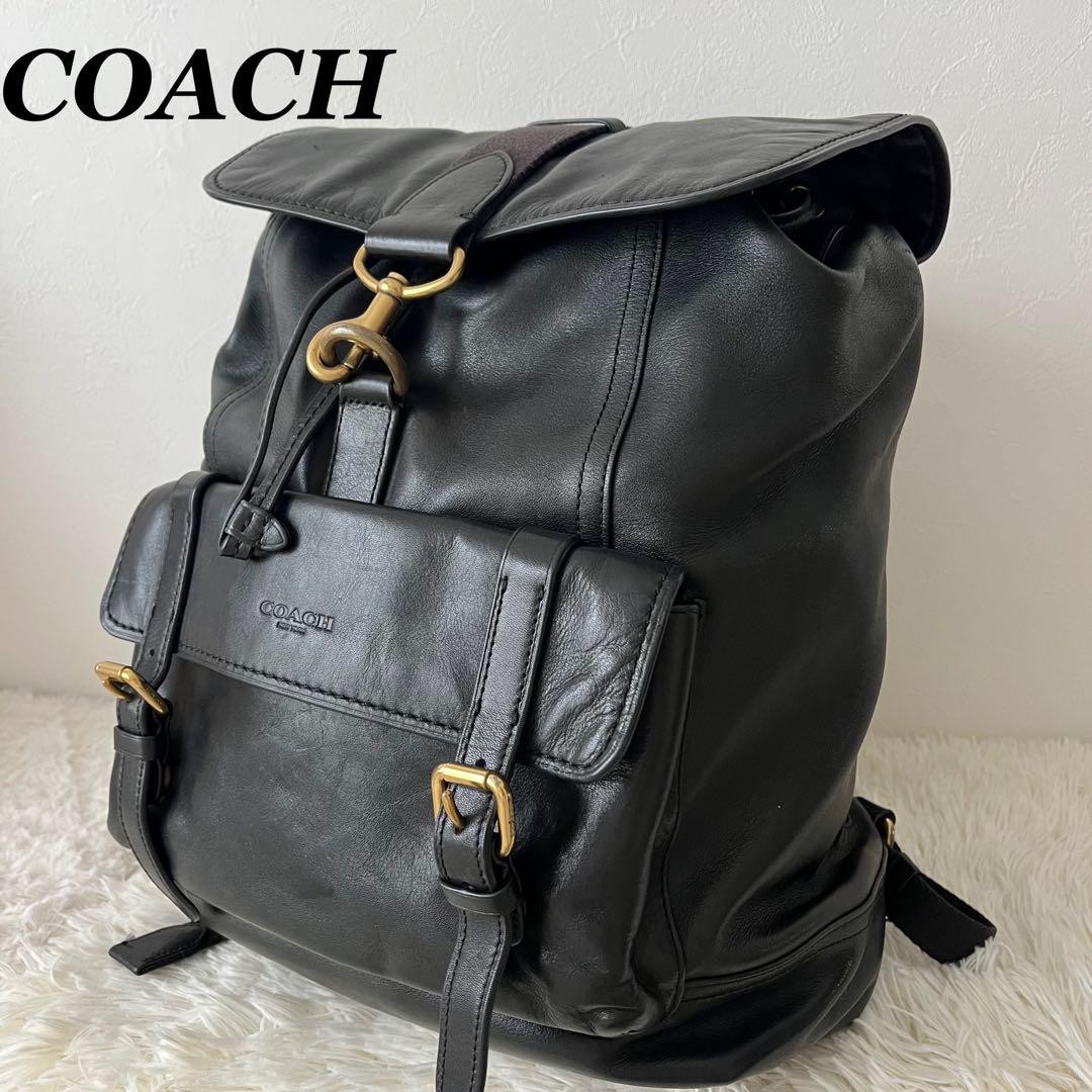 Coach Black Unisex Leather Backpack 40cm Height 16cm Depth Style 86929