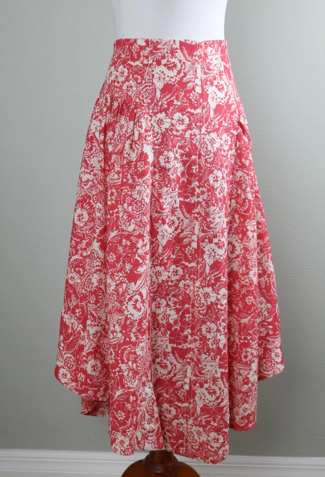 ANTHROPOLOGIE NWT $148 Linen Blend Red White Floral Shirred Midi Skirt Size 6