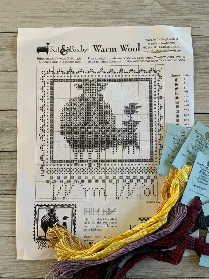 6 Skeins ~ CRESCENT COLOURS #5 PERLE COTTON THREAD with Kit & Bixby Warm Wool - Image 3 of 3