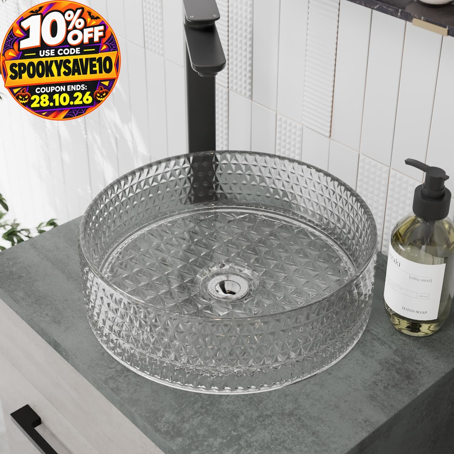 Avox Crystal Glass Countertop Basin - 353 x 353mm