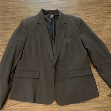 Nine West Blazer Jacket Womens Size 14 Charcoal Black Lined Career Basic EUC