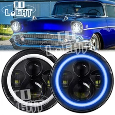 Pair 7Inch LED Headlights Blue DRL Hi/Lo Beam Fit Chevrolet Bel Air 1953-1957