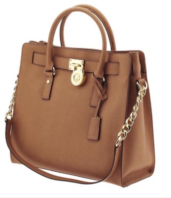 NWT MICHAEL KORS Hamilton Large Saffiano Leather Handbag $358 Luggage w GoldRock