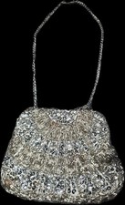 Vintage Purse Clutch Hand Made In Hong Kong Beaded Sequins Evening Bag w Chain