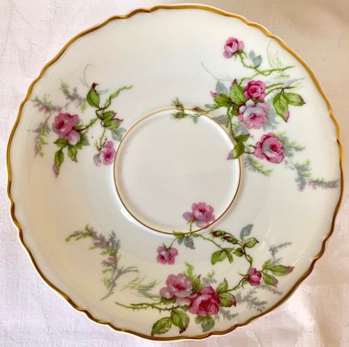 LOVELY HAVILAND LIMOGES SYLVIA WHITE ORPHAN SAUCER, PINK ROSES, GREAT CONDITION