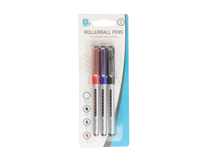 THE BOX EVERYDAY Pack Of 3 Gel Grip Rollerball Gel Pen Black Ink 0.7mm Medium Nib FAST FREE P&P