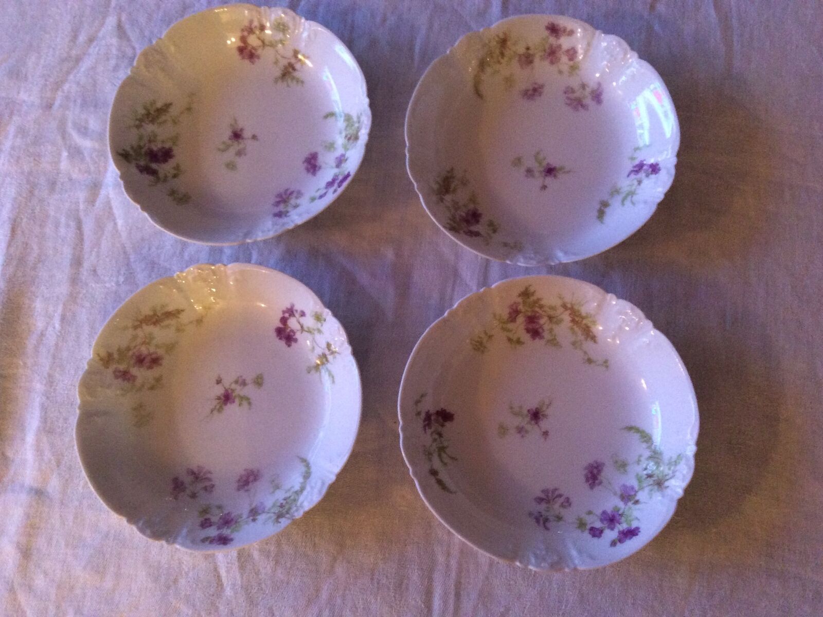 Image 1 - 4-Haviland-Limoge-Berry-Bowl-5-Violet-Purple-Vintage-France-Embossed