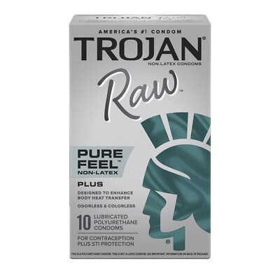 Trojan RAW Pure Feel Non-Latex Polyurethane Lubricated Condoms - 10 Pack |  eBay