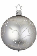 Inge-Glas 8cm Ball Winter Berries Silver Matte 21332T008 German Glass Ornament