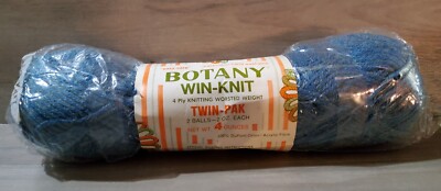 Vintage Botany Win-Knit Yarn Blue 4 Oz.Twin-Pak 4-Ply Worsted 100% Orlon Acrylic