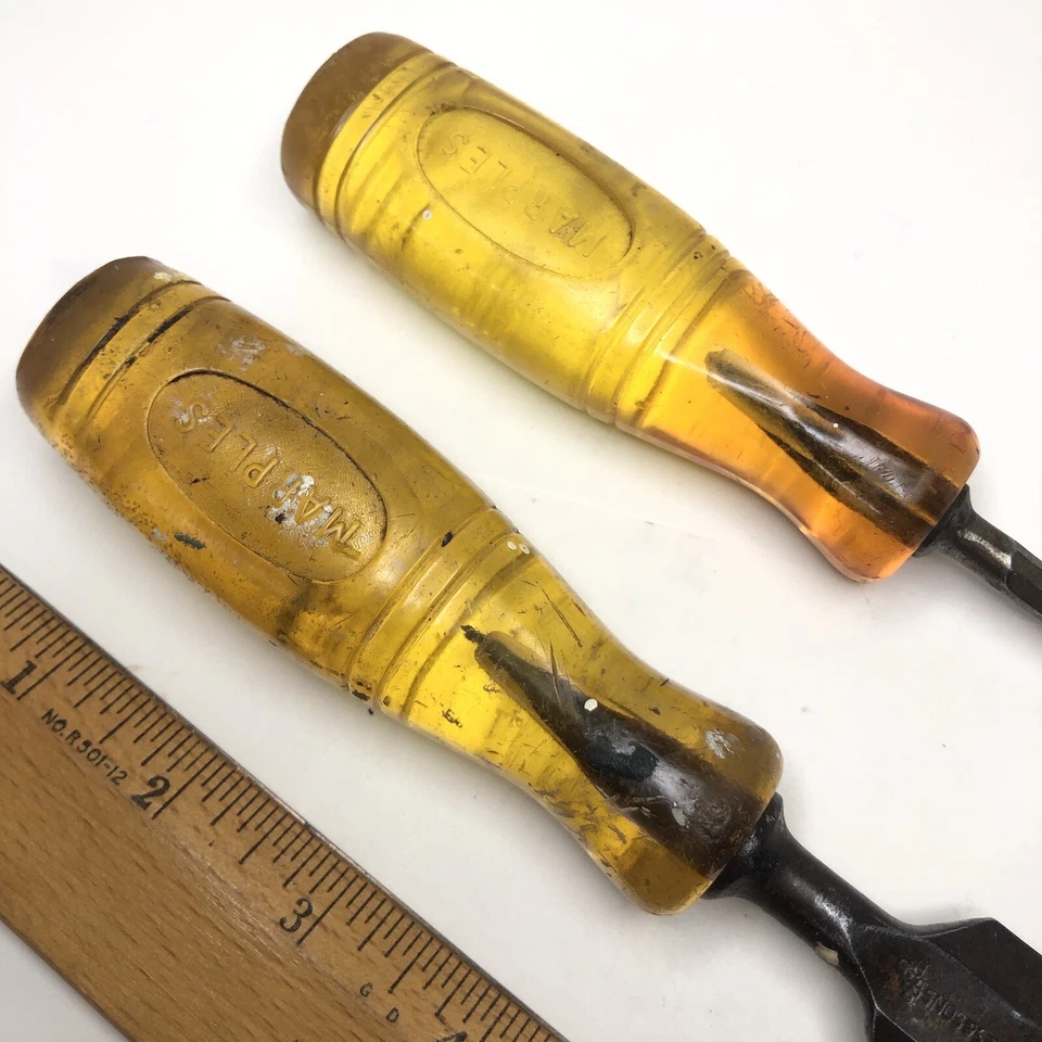 2 Vintage WM Marples & Sons Wood Chisel Set Woodworking Sheffield England - Image 2 of 4