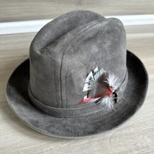 Vintage Stetson Fedora Hat Size 6 7/8 Grey Gray Suede Leather Feathers Usa Made