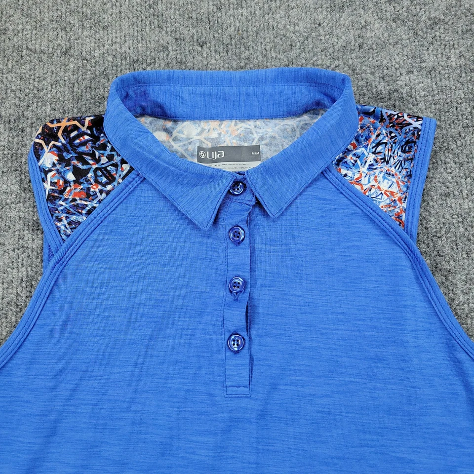 Camisa Polo LIJA Para Mujer Azul Medio Ropa Activa Logo Gráfico Geométrica Sin Mangas Foto 2 de 4