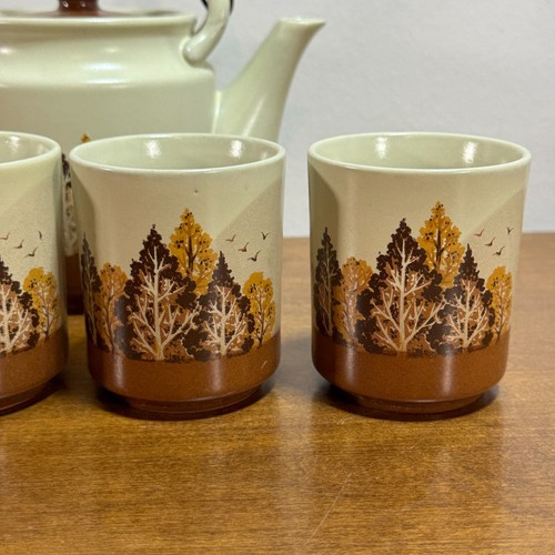 Otagiri Japanese Tea Set Pot and 4 Cups Sake Autumn Trees Vintage Japan - Picture 4 of 13