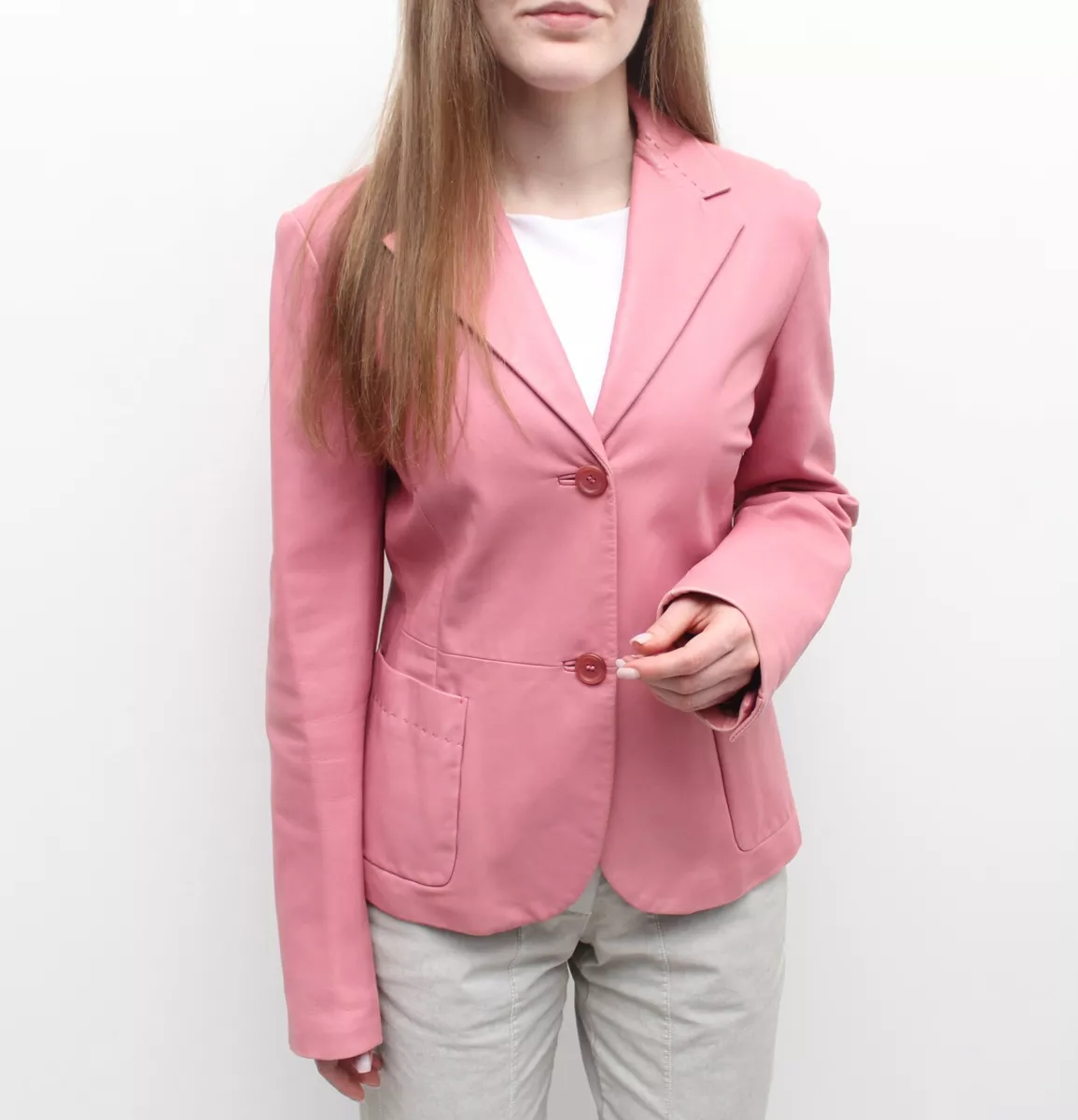 Women's JIL SANDER Pink Leather Jacket Blazer RARE Size 38 ~M made in ITALY