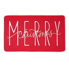 Merry Christmas Doormat Red Gold Winter Seasonal Door Mat Christmas Holiday L...