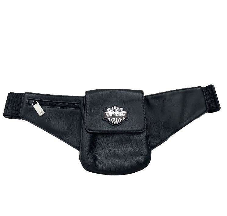 HarleyDavidson Black Leather Waist Belt Bag One Size… Gem