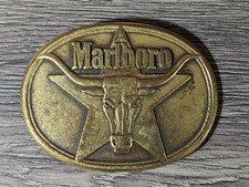 1987 Marlboro Longhorn Bull Solid Brass Belt Buckle 3.25" X 2. 5" Excellent Cond