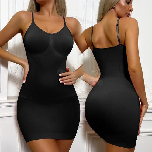 Damen Full Slip Under Kleid Verstellbare Träger Camisole Minikleid Knielang - Bild 14 von 24