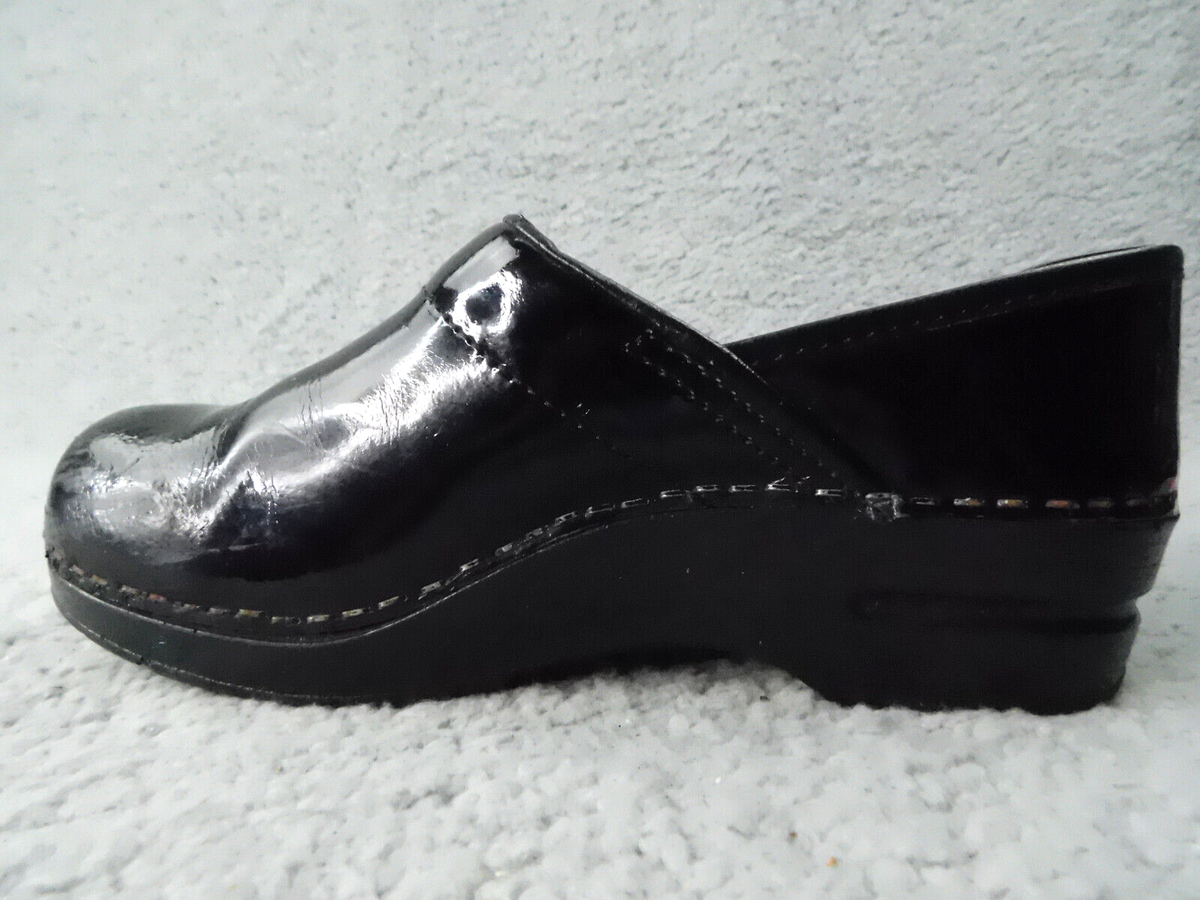 SANITA Women's Black Patent Leather Professional Wedge Heel Clogs