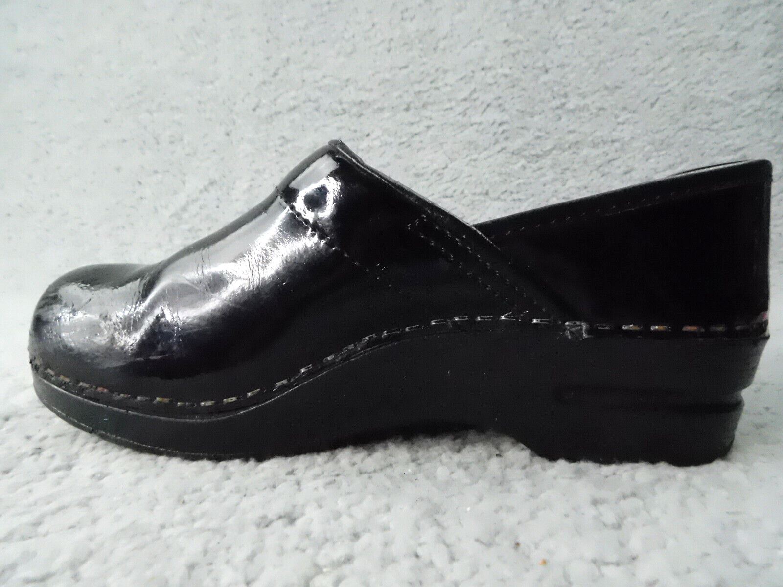 SANITA Women's Black Patent Leather Professional Wedge Heel Clogs