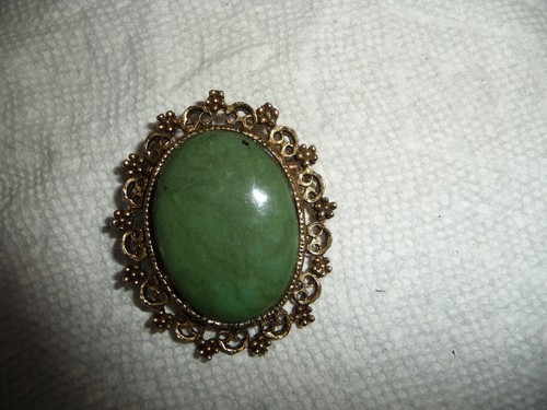 CADRE DORÉ LRG 2'' X 2'' AVEC PIERRE CENTRALE VERTE '' PENDENTIF - BROCHE BROUCH #27/8 F - Photo 4/5