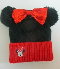 NEW Disney MInnie Mouse Girls 7-14 Cable Knit Black and Red Hat and Gloves Set