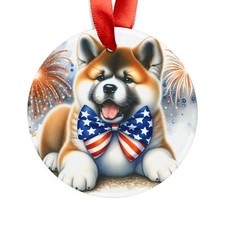 Festive Patriotic Akita Dog Acrylic Ornament, Pet Lover Gift, Holiday Decoration