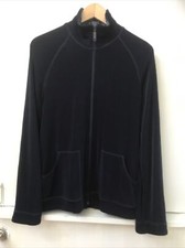 Women's Chico's Travelers Embossed Trim Navy Blue Knit Slinky Jacket Size 0