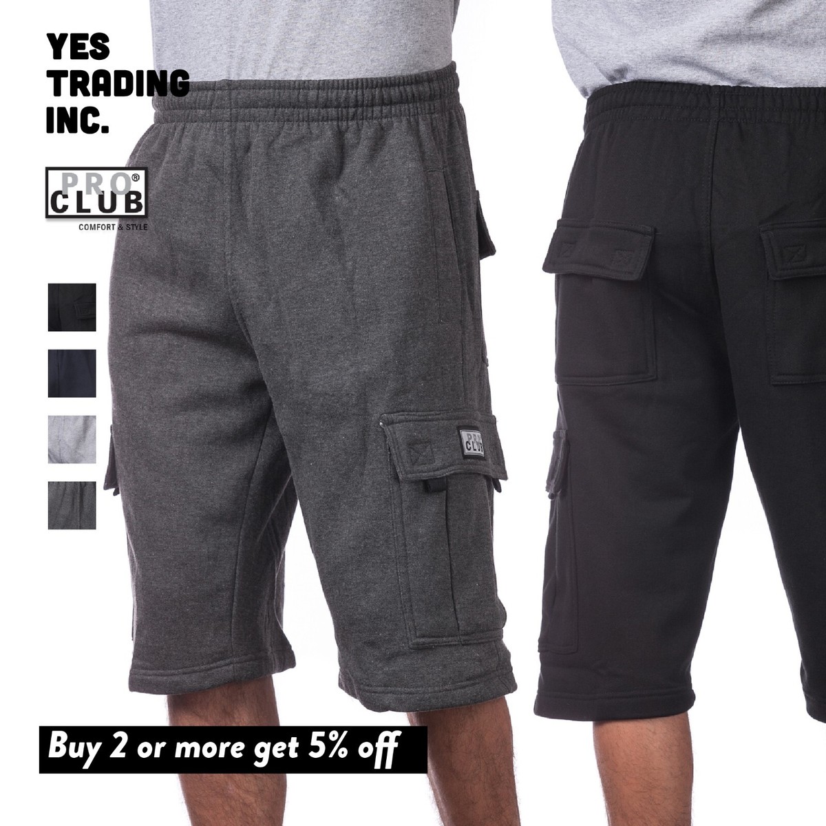 PROCLUB MENS HEAVYWEIGHT CARGO SHORTS PRO CLUB FLEECE SWEAT SHORTS