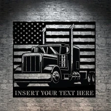 Personalized American Trucker Name Metal Sign. Custom Lorry Driver Wall Decor
