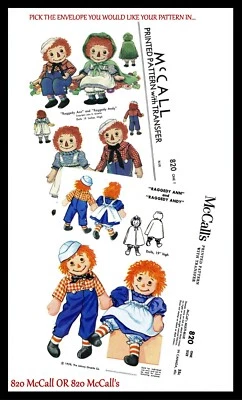 MCCALL OR MCCALL'S # 820 REPRODUCTION/COPY McCall's OR McCall 820 Pattern Raggedy Ann & Andy 19" Doll