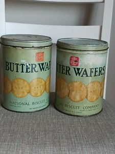 Pair Antique Nabisco Tins Canisters Blue c. 1920's