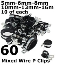 60 Assorted Mixed Small Rubber Lined Zinc Plated Metal P Clips for Wire, Cable