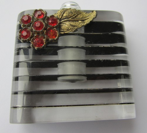 Antique Art Deco Perspex & Glass Perfume Scent Bottle + Stopper Black & Red - Picture 16 of 21
