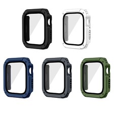 Rugged Hard PC Case w/ Tempered Screen Protector For Apple Watch 9 8 7 6 5 4 SE