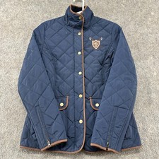 Equestrian Jacket Womens 8 Blue Quilted Puffer English Riding Snap Zip Crest