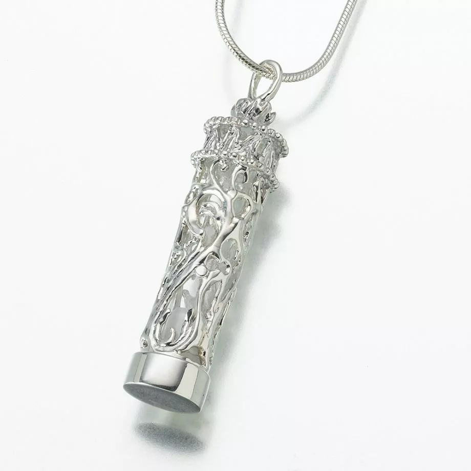 Antique Sterling Silver Filigree Cylinder Jewelry Pendant Funeral