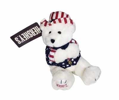 Hershey's Uncle Sam Bear Patriotic Red White Blue Shirt Hat Plush Toy W/ Tag 9''