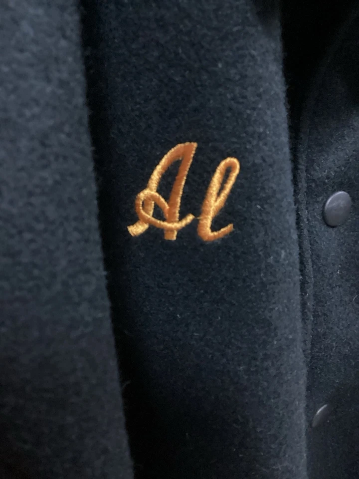 Vintage Dehen Varsity Jacket - XL (Wool & Leather, Black, Embroidered Name AL) - Image 3 of 4