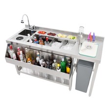 Premium Cocktail Bar Station Stainless Steel Ice Well Sink Mixer Tap Speed Rail