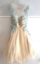 Rachel Allan Size 0 Nude Champagne Blue Appliqu Formal Prom Cocktail Dress