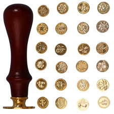 24 Pcs Wax Seal Stamp Kit Classic Brass Head with Wooden Handle for Invitations