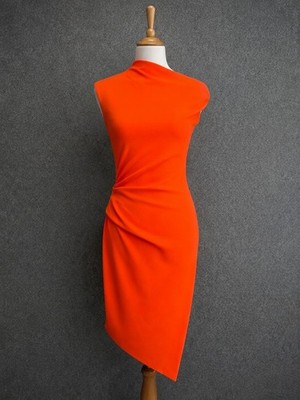 Vintage LANVIN Paris Asymmetric Orange Dress Women's Size M Designer Vintage