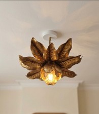 Plafoniera Vintage in Metallo Foglia Oro - Stile Hollywood Regency, Anni '70